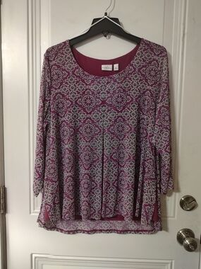 Kim Rogers Women's Purple Patterned Scoop Neck Top